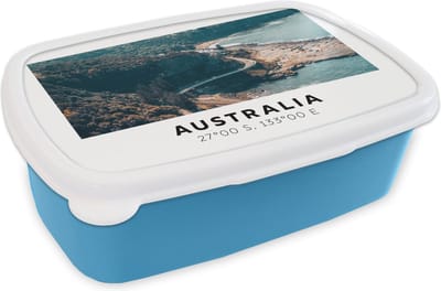 Broodtrommel Blauw - Lunchbox - Brooddoos - Australië - Zee - Snelweg - Zomer - 18x12x6 cm - Kinderen - Jongen