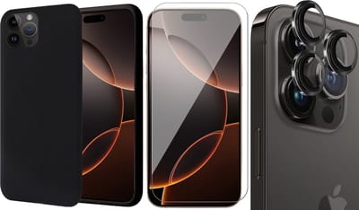 Hoesje geschikt voor iPhone 16 Pro - Screenprotector Glas & Camera Protector - Matte Case Zwart met Fluweelzachte Binnenzijde