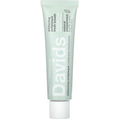 Davids, Premium Toothpaste, Whitening + Tartar Removal, Natural Peppermint, 1.75 oz (50 g) white