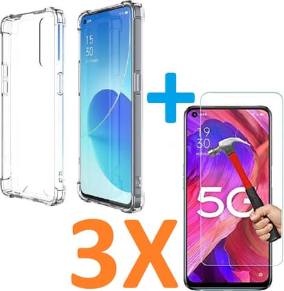 Anti-Shock transparant hoesje silicone met 1 Pack Tempered glas Screen Protector Geschikt voor: Oppo A96 5G