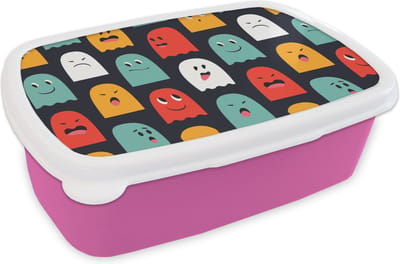 Broodtrommel Roze - Lunchbox - Brooddoos - Patroon - Pacman - Games - Spook - Jongens - Kinderen - Kids - 18x12x6 cm - Kinderen - Meisje