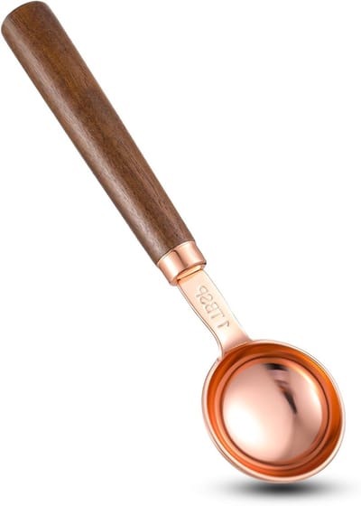 Koffielepel 15ml - Retro Roze Gouden Maatlepel met Walnoothandle voor Koffie, Thee en Matcha