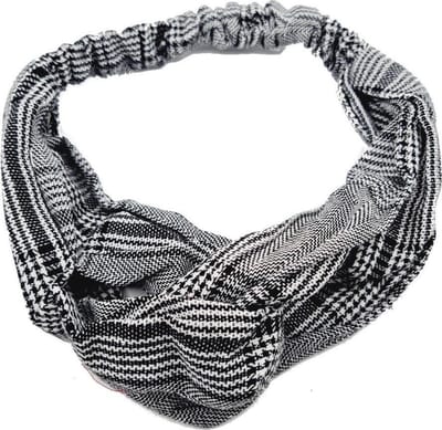 Haarsoires Haarband Twist 5cm – Retro Ruitprint – Gladde Stof – Zwart Wit - Zachte Knoop Hoofdband - Haaraccessoire voor Dames & Meisjes