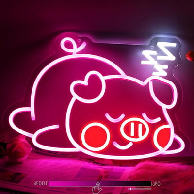 Slaap Varken Neon - Varken Licht - Kamer Decoratie - Handgemaakt Ontwerp - 15.8 x 11.5 inch - Roze