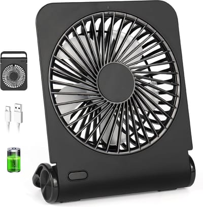 Draagbare USB-ventilator 4 snelheden - Kleine tafelventilator 2500 mAh - Stil en 220 graden instelbaar - Thuis kantoor bibliotheek reizen - Zwart Auto Ventilator