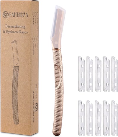 Bambooya Dermaplaning Razor voor Wenkbrauwen & Gezicht - Epileren - Veilig Mesje - Set van 10 Mesjes + Beschermkapje - Matte Gold