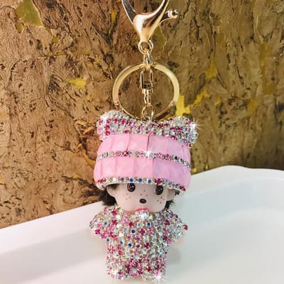 Monchchi Diamant Sleutelhanger Schattige Aap Sleutelhanger Kawaii Monchichi Hangend Ornament Autosleutelhanger Verjaardag Kinderen Duurzame Cadeaus brown
