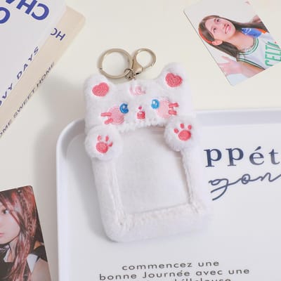 2023 Kawaii Cartoon Fotokaarthouder Dierenserie Zacht Pluche 3 Inch Kpop Fotokaarthouder Tas Hanger Schoolbenodigdheden cat gray