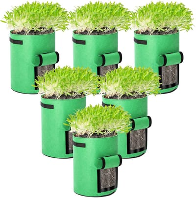 5x Ademend kweekzakken van non-woven stof 38 L met oogstvenster en stevige handgrepen, voor groenten, bloemen en fruit
