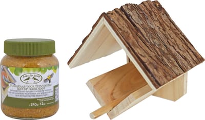 Pindakaas met ophanging voor tuinvogels pakket - 1x pot basic voer - diverse soorten vogels voeren
