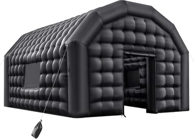 Opblaasbare nachtclub, 5,4 x 5 x 4,2 m partytent met 680 W blazer en zandzakken, geventileerde opblaasbare evenemententent met 2 ramen, luchtkubusstructuur voor verjaardagen, bruiloften en bijeenkomsten