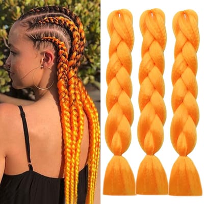 Ynkkvre - Braiding Hair - Box Braids - haarextensies - vlechthaar - 24 Inch Braids - Neon Lime Colour & Yaki Texture For Long Box Braids Crochet Hair Senegalese Twists - 3 Pcs - Kids Girls Women Oranje kleur