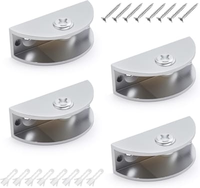 Maanvormige glasklemmen voor wandmontage, verstelbare glazen plankdragers, geschikt voor 8-12 mm glasplaat, set van 4 stuks