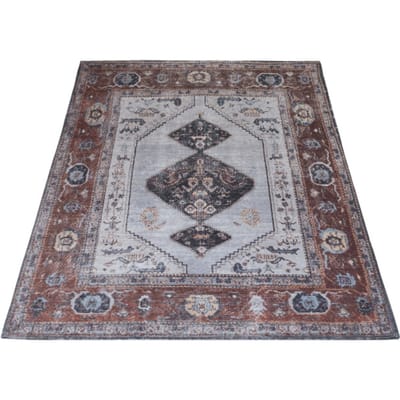 Vloerkleed Karaca Antraciet/Brown 09 - 160 x 230 cm - Laagpolig Vloerkleed – Vintage / Klassiek Design