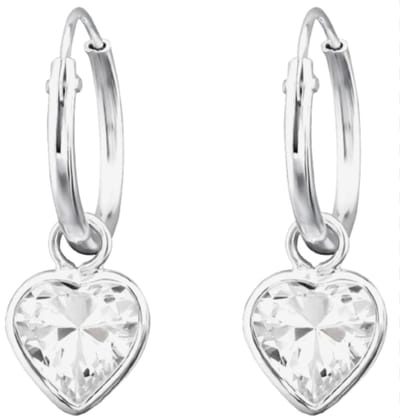 Joy|S - Zilveren hartje bedel oorbellen - hartje bedel kristal 7 mm - oorringen 12 mm