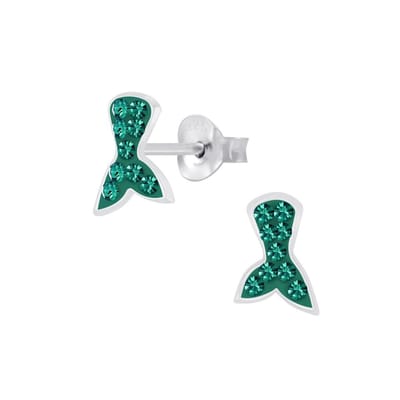 Joy|S - Zilveren zeemeermin staart oorbellen - groen kristal - mermaid tail