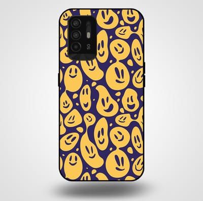 Smartphonica Telefoonhoesje voor OPPO A94 5G met smiley opdruk - TPU backcover case emoji design - Paars Geel geschikt voor Oppo A94 5G