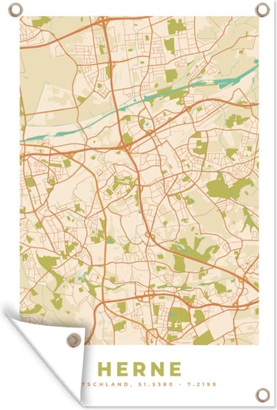 Muurdecoratie Herne - Stadskaart - Plattegrond - Vintage - Kaart - 120x180 cm - Tuinposter - Tuindoek