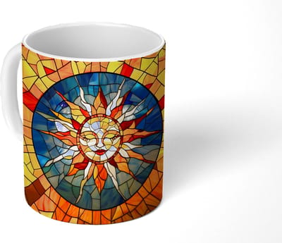 Mok - Koffiemok - Mozaïek - Zon - Geel - Cirkel - Mokken - 350 ML - Beker - Koffiemokken - Theemok