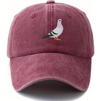 Baseballpet met duivenprint voor zowel mannen als vrouwen, stijlvol en eenvoudig ontwerp voor dagelijkse vrije tijd en buitensporten (Burgundy,Adjustable)