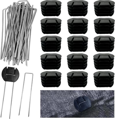 Mulching Pegs 30 x 15 cm met 30 Wasmachines voor Bevestiging, U-Vormige Tuinpinnen van Gegalvaniseerd Staal voor Tuinonderhoud, Onkruidbestrijding en Drainage
