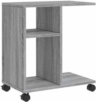 Bijzettafel Met Wielen - Salontafel Hoektafel - Opbergen En Decoreren - Trendy Praktisch Design - 50x30x55 cm - Grijs Eiken