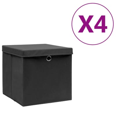 vidaXL - Opbergboxen - met - deksel - 4 - st - 28x28x28 - cm - zwart