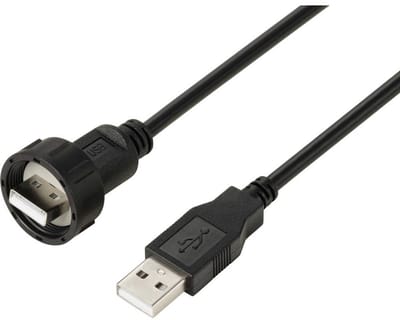 TRU COMPONENTS TC-E13T-MU2-MWA/NWA-0.5PV-S TC-13543536 USB 2.0-kabel met USB-A-stekker naar IP67-USB-A-stekker, 0,5 m W