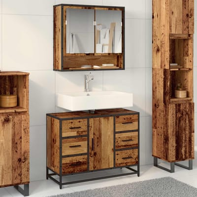 vidaXL - Badkamerkast - Oud - Hout - 80 - x - 33 - x - 60 - cm - Bewerkt - hout