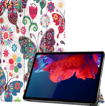 Hoesje Geschikt voor Lenovo Tab P11 - Dun & Stevig - Trifold Bookcase - Hard Cover - Hardcover Book Case - Tablet Hoes - Vlinders