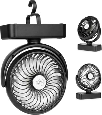 Draagbare Campingventilator – Oplaadbare Hangventilator met LED Licht – 40 Uur Batterijduur – 3 Snelheden – Ophanghaak – Zwart