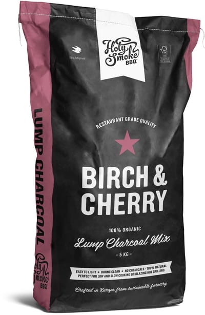 Holy Smoke BBQ - Restaurant Grade Lump Charcoal Mix Birch / Cherry - 5KG - Houtskool / noodpakket koken op de barbecue