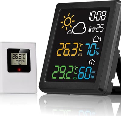 White-label® Weerstation Binnen en Buiten - Weerstation Draadloos Binnen Buiten - Weerstation met Buitensensor - Zwart