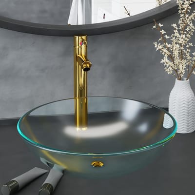 vidaXL - Wastafel - met - kraan - en - pop-up - afvoer - mat - gehard - glas