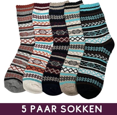 Warme Sokken - Set van 5 paar Winter Sokken met Noorse designs - maat 37-42 - Huissokken Dames/Heren