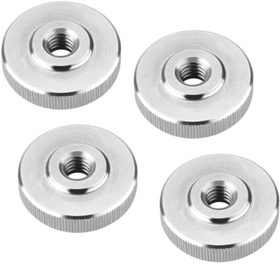 Set van 4 SOTECH M6 kartelmoeren, roestvrij staal V2A (SS304), vlakke vorm, DIN 467, metrische kartelmoeren met gekartelde zijkanten.