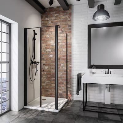 Schulte - pendeldeur 2- delig met zijwand - 80x80x192 - mat zwart - helder veiligheidsglas met antikalk