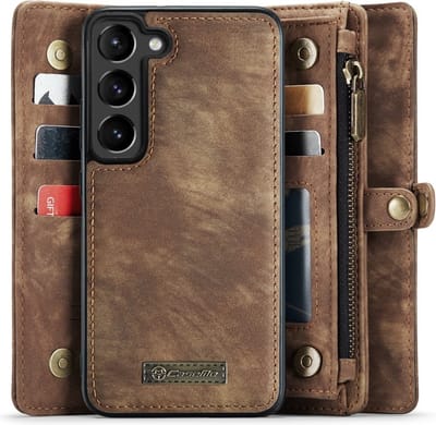 CaseMe Hoesje - Geschikt voor Samsung Galaxy S23 Hoesje - CaseMe 008 2-in-1 Book Case & Back Cover met Portemonnee - Bruin