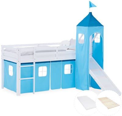 Homestyle4u Hoogslaper - 90x200 cm - Blauw - met lattenbodem en matras