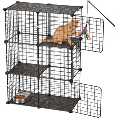 VEVOR Kattenkooi, 3-Laags Kattenren, 71,1x35,5x104,1 cm, Doe-Het-Zelf Binnenspeeltuin voor Katten, Verwijderbare Metalen Gaaskooi, Ideaal voor 1-2 Katten, Konijnen, Fretten en Kleine Dieren, Zwart