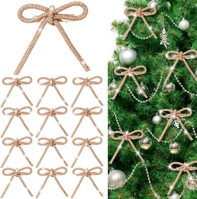 12 stuks 3,2''x2,8'' gouden glitter kerststrikken ornamenten met clip metalen glanzende kerstboomversieringen strikken voor krans guirlande kerstfeestdecoraties bruiloft babyshower huis binnen buiten