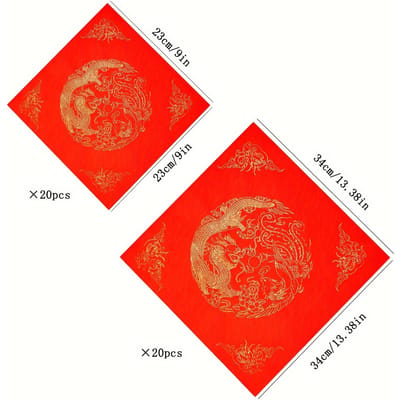 40 vellen Nieuwjaar Doufang Xuan papier Chinese Lente Festival coupletten Xuan papier handgemaakt draak en feniks vierkant rood papier Lente Festival coupletten 40pcs