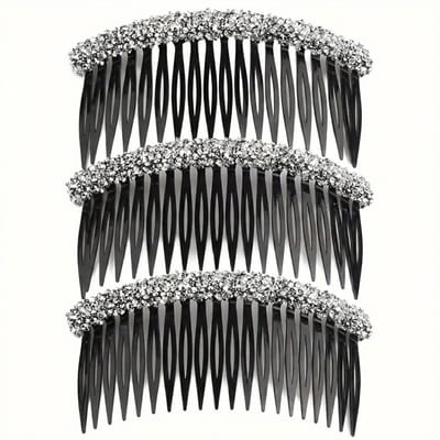 Set van 3 zilverkleurige strass haar kammen – kunststof decoratieve kammen met fijne tanden – elegante haaraccessoires voor dames – ideaal voor opsteekkapsels en feestelijke looks