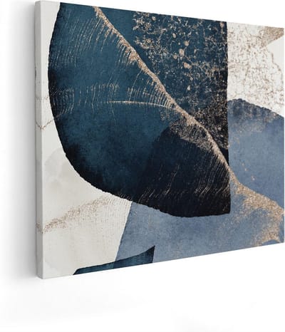 Artaza Canvas Schilderij Abstract Goud - 50x40 cm - Muurdecoratie Woonkamer - Wanddecoratie Blauw - Kamer Accessoires