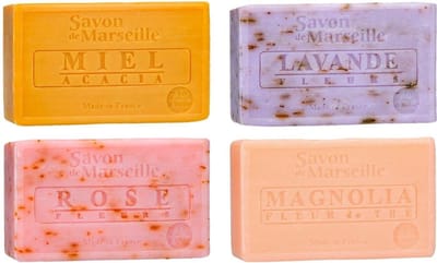 Set Marseille zeep 4x100 gram in geuren honing-lavendel-rozen-magnolia