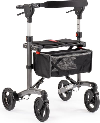 MultiMotion Trollimaster RA60 lichtgewicht Rollator - Donkergrijs - Geen remkabels en unieke zitting - Standaard, zithoogte 60 cm