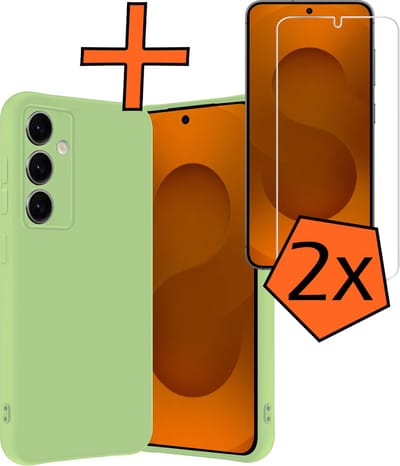Hoes - Met 2x Screenprotector - Geschikt voor Samsung Galaxy S25 - Sterk & Shockproof - Back Cover - Siliconen Case - Telefoon Hoes - Groen