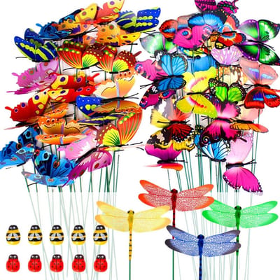 Tuinvlinders en Insecten Decoratie - Set van 60 stuks - Kleurrijk - Voor Tuin en Terras