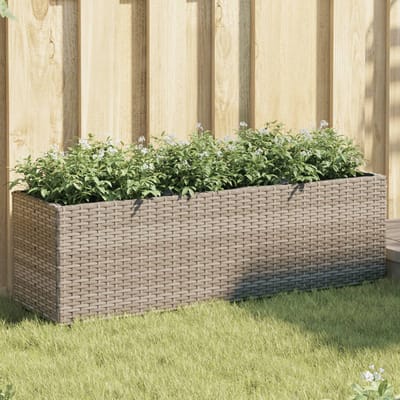 vidaXL - Plantenbak - met - 3 - potten - 105x30x32 - cm - poly - rattan - grijs