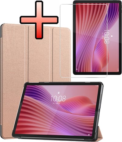 Hoes - Geschikt voor Lenovo Tab 10.1 inch - Met Screenprotector - Trifold Bookcase - Hard Cover - Hardcover Book Case - Tablet Hoesje - Rosé goud